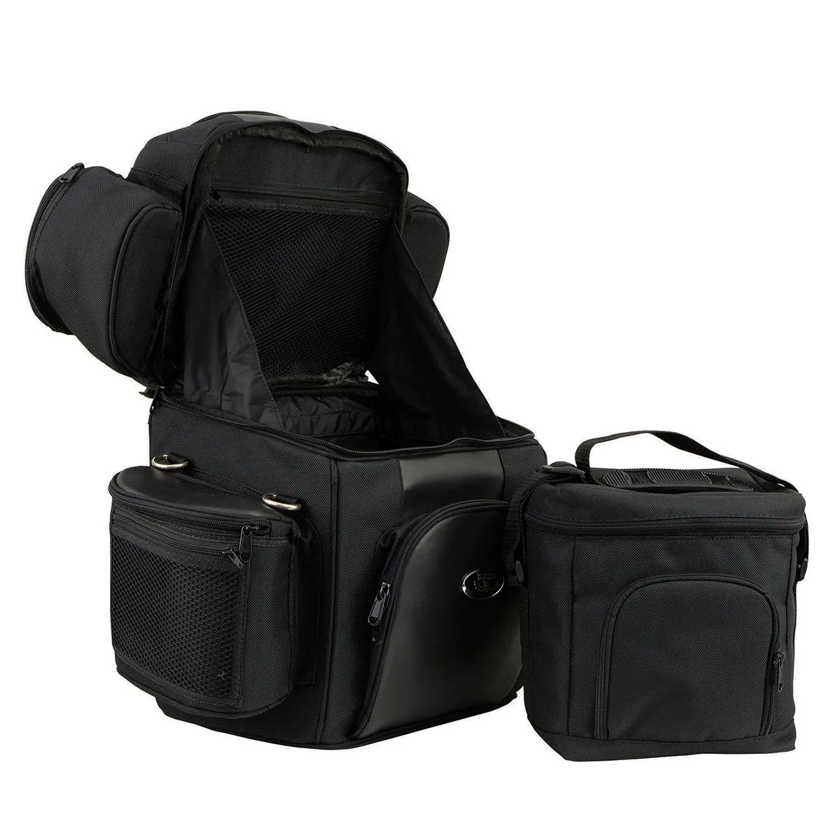 MP8180 Medium Black '5 Pocket' Motorcycle Textile Double Barrel Sissy Bar Bag
