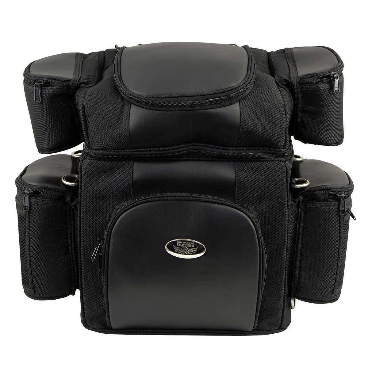 MP8180 Medium Black '5 Pocket' Motorcycle Textile Double Barrel Sissy Bar Bag