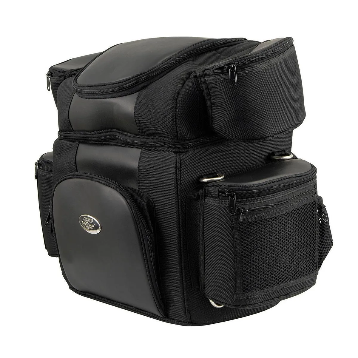 MP8180 Medium Black '5 Pocket' Motorcycle Textile Double Barrel Sissy Bar Bag