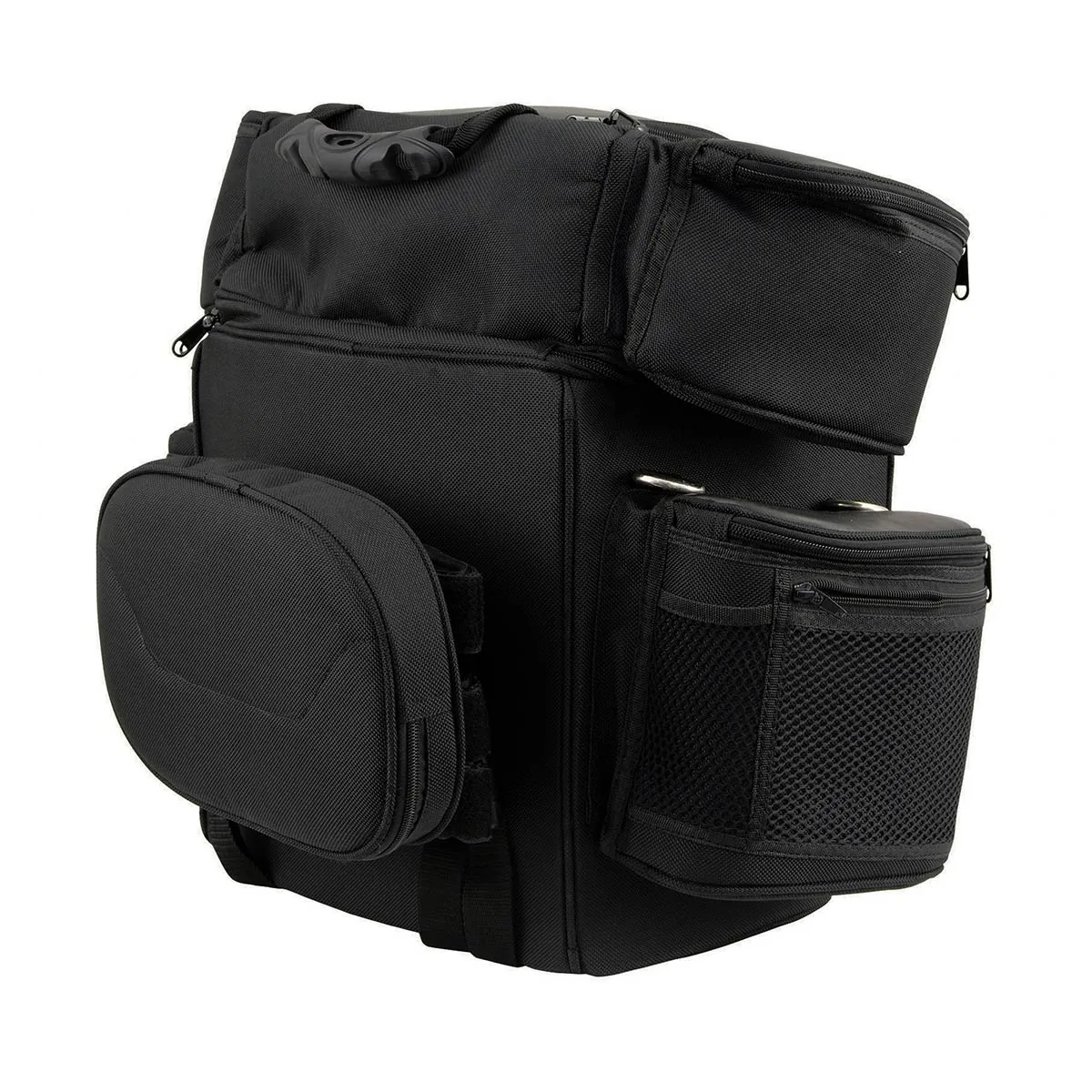 MP8180 Medium Black '5 Pocket' Motorcycle Textile Double Barrel Sissy Bar Bag