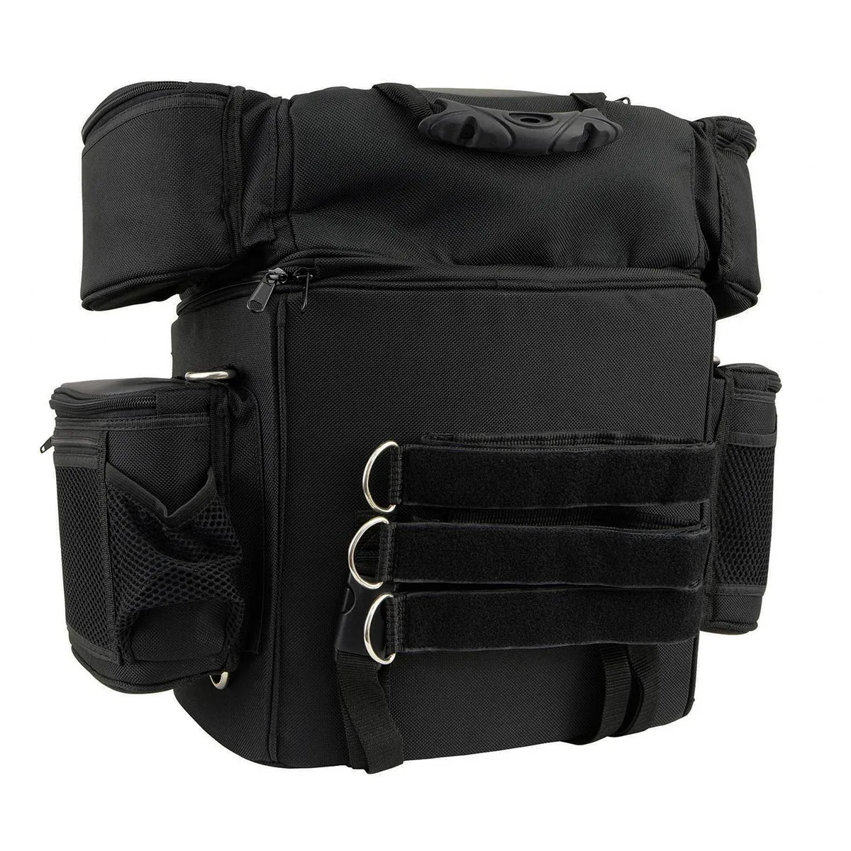 MP8180 Medium Black '5 Pocket' Motorcycle Textile Double Barrel Sissy Bar Bag