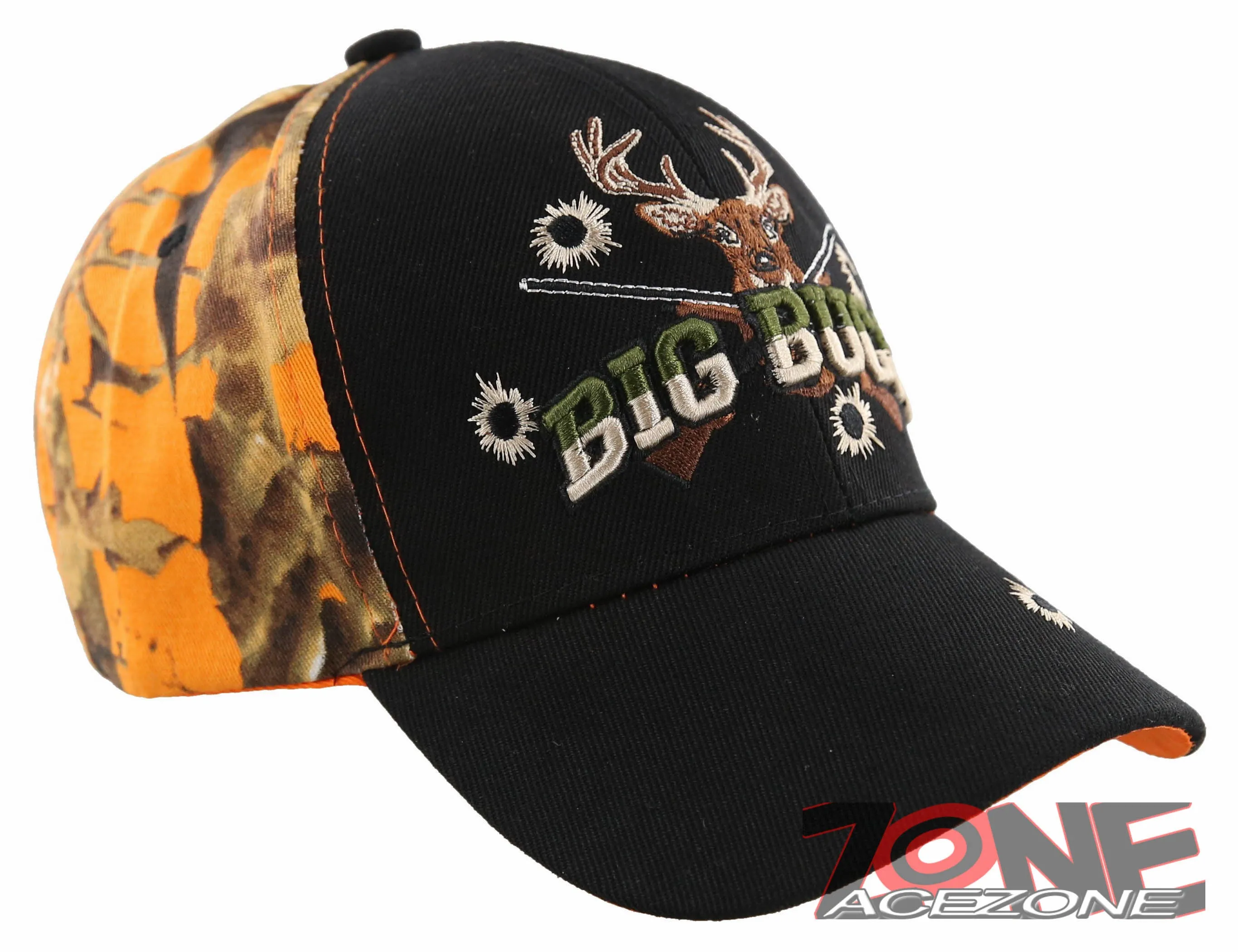 NEW! BIG BUCK HUNTER HUNT DEER BUCK OUTDOOR SPORTS CAP HAT BLACK ORANGE CAMO