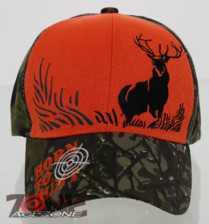 NEW! BULL ELK HUNTING BORN TO HUNT ORANGE CAMO CAP HAT