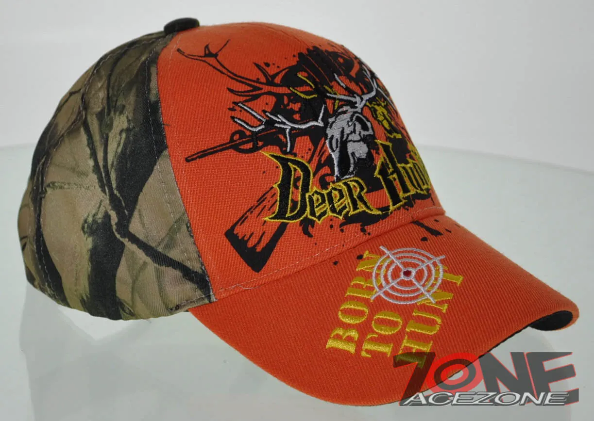 NEW! DEER HUNTER BUCK BORN TO HUNT CAP HAT ORANGE CAMO