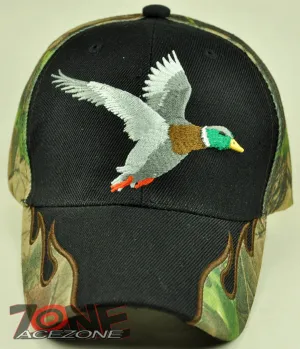 NEW! DUCK OUTDOOR HUNTING HUNTER SIDE FLAME CAP HAT BLACK