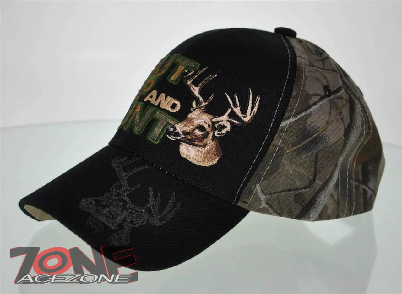 NEW! SHUT UP AND HUNT HUNTER HUNT DEER BUCK OUTDOOR SPORTS CAP HAT BLACK CAMO