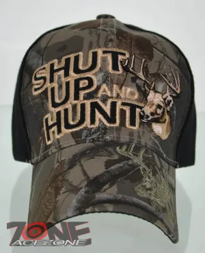 NEW! SHUT UP AND HUNT HUNTER HUNT DEER BUCK OUTDOOR SPORTS CAP HAT CAMO BLACK