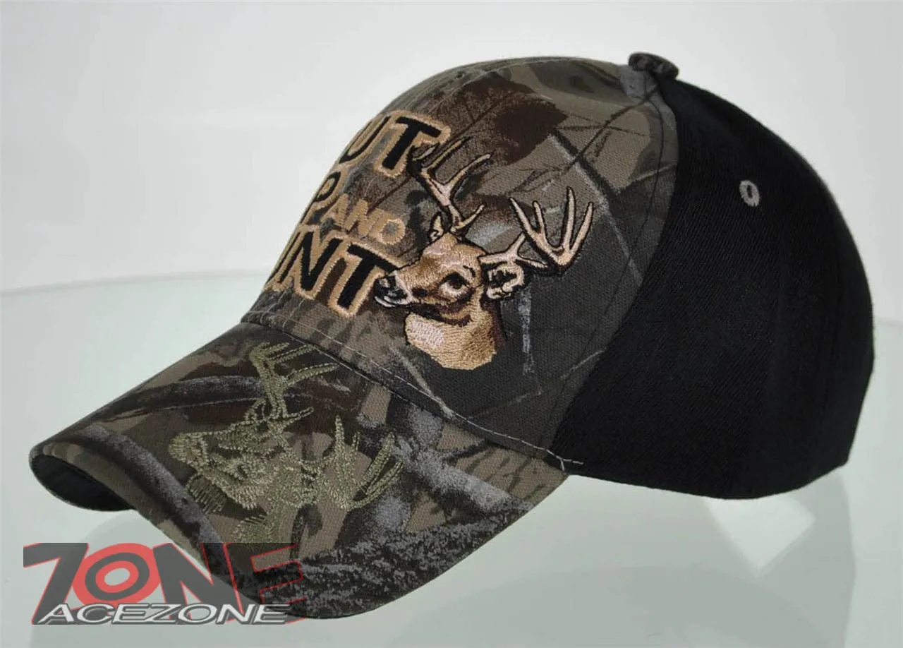 NEW! SHUT UP AND HUNT HUNTER HUNT DEER BUCK OUTDOOR SPORTS CAP HAT CAMO BLACK