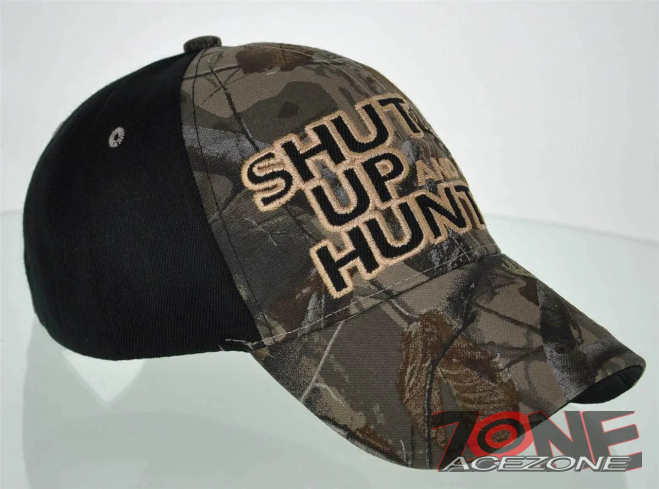 NEW! SHUT UP AND HUNT HUNTER HUNT DEER BUCK OUTDOOR SPORTS CAP HAT CAMO BLACK