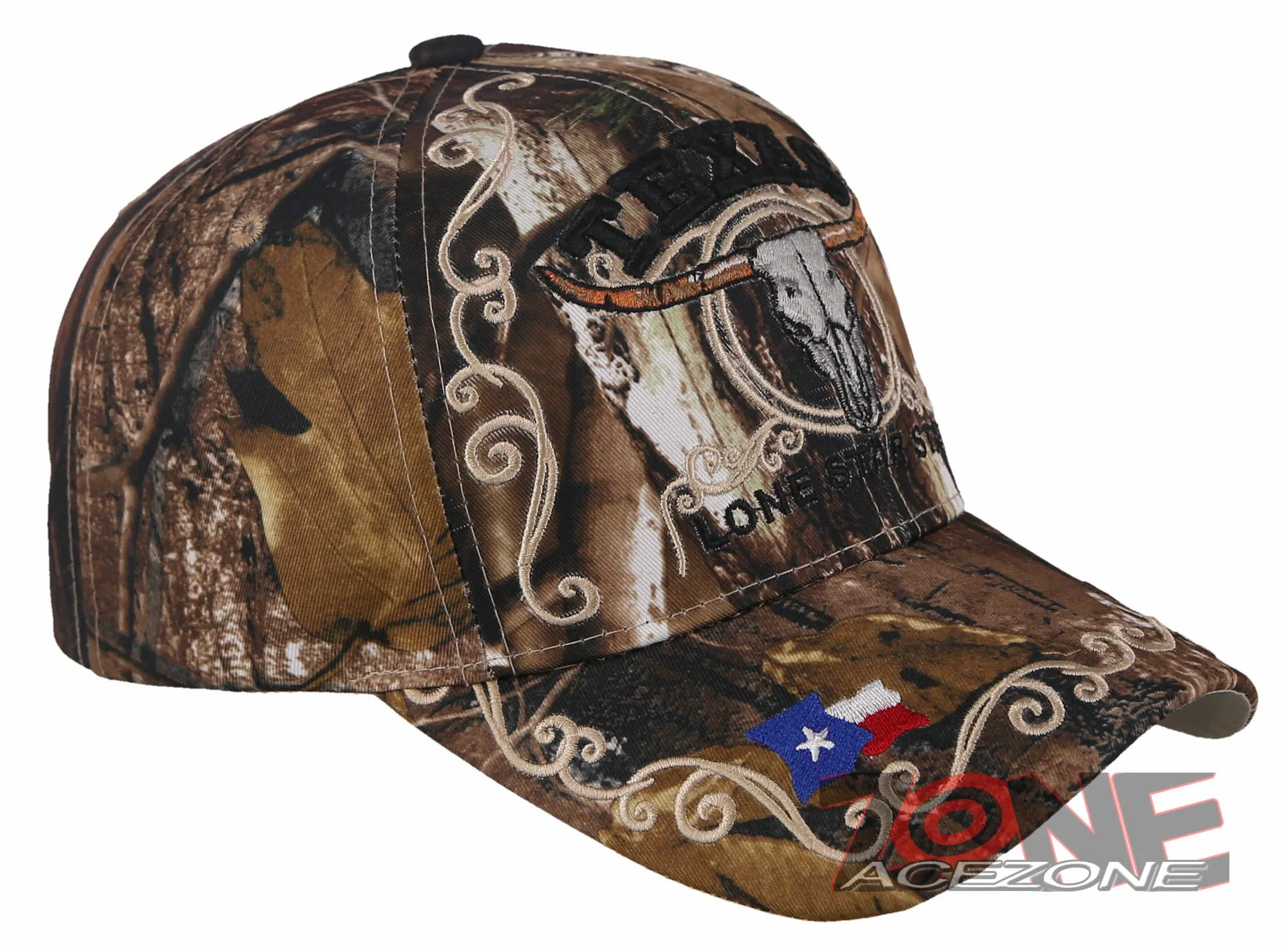 NEW! TEXAS COW SKULL BULL HEAD LONE STAR STATE FLAG BALL CAP HAT HUNTING CAMO