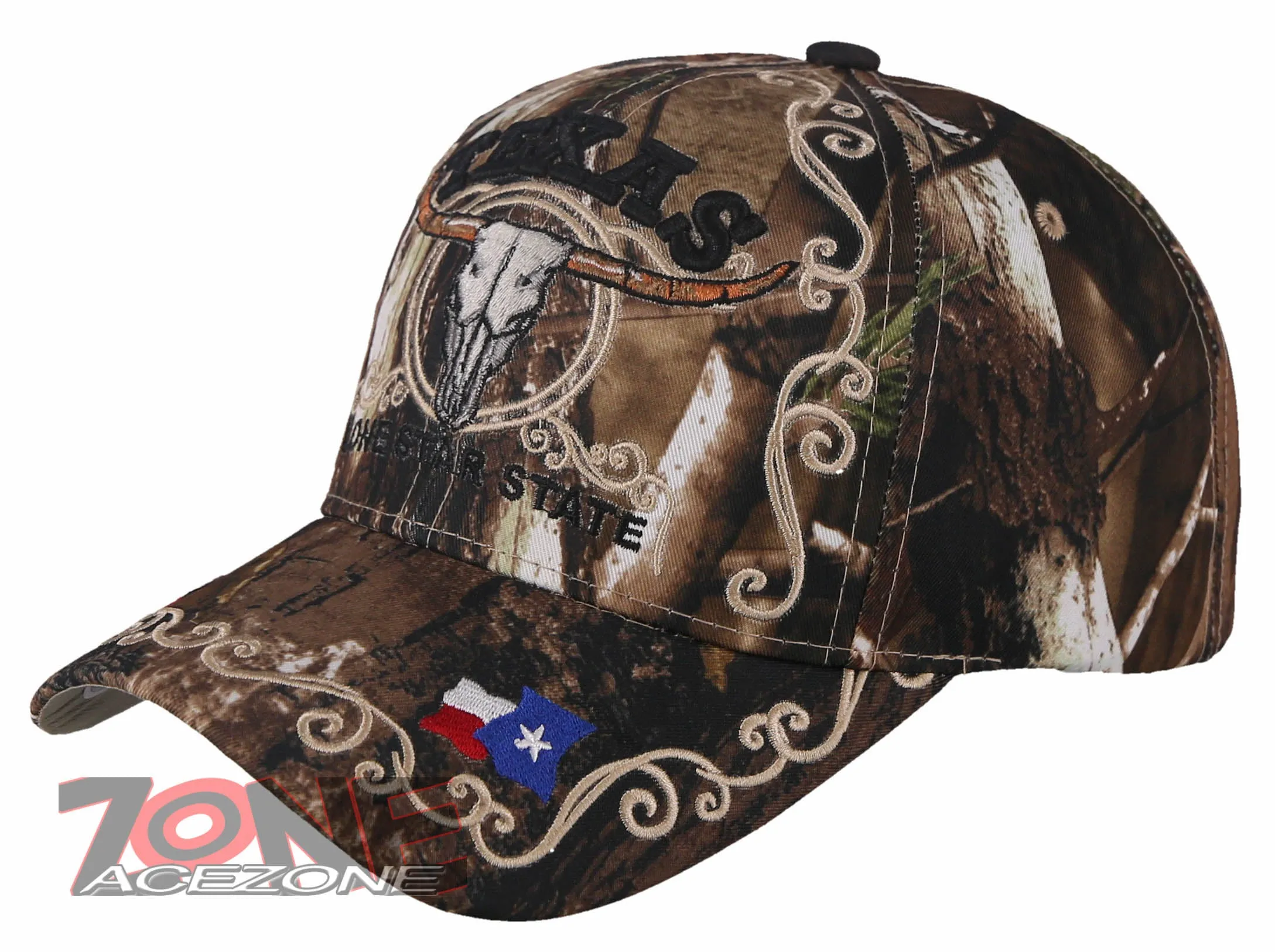NEW! TEXAS COW SKULL BULL HEAD LONE STAR STATE FLAG BALL CAP HAT HUNTING CAMO