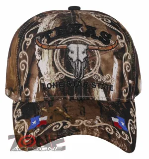 NEW! TEXAS COW SKULL BULL HEAD LONE STAR STATE FLAG BALL CAP HAT HUNTING CAMO