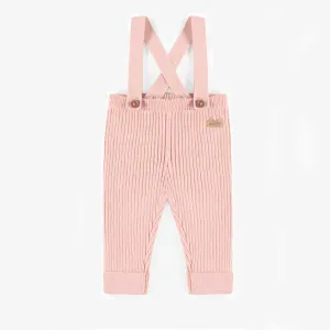 Pantalon de maille rose à bretelles en imitation cachemire, naissance || Pink knitted pants with straps in cashmere imitation, newborn