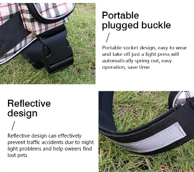 Pet Safe Chest Strap- Plaid Harness with Attach Storage Bag