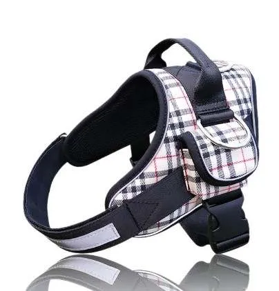 Pet Safe Chest Strap- Plaid Harness with Attach Storage Bag