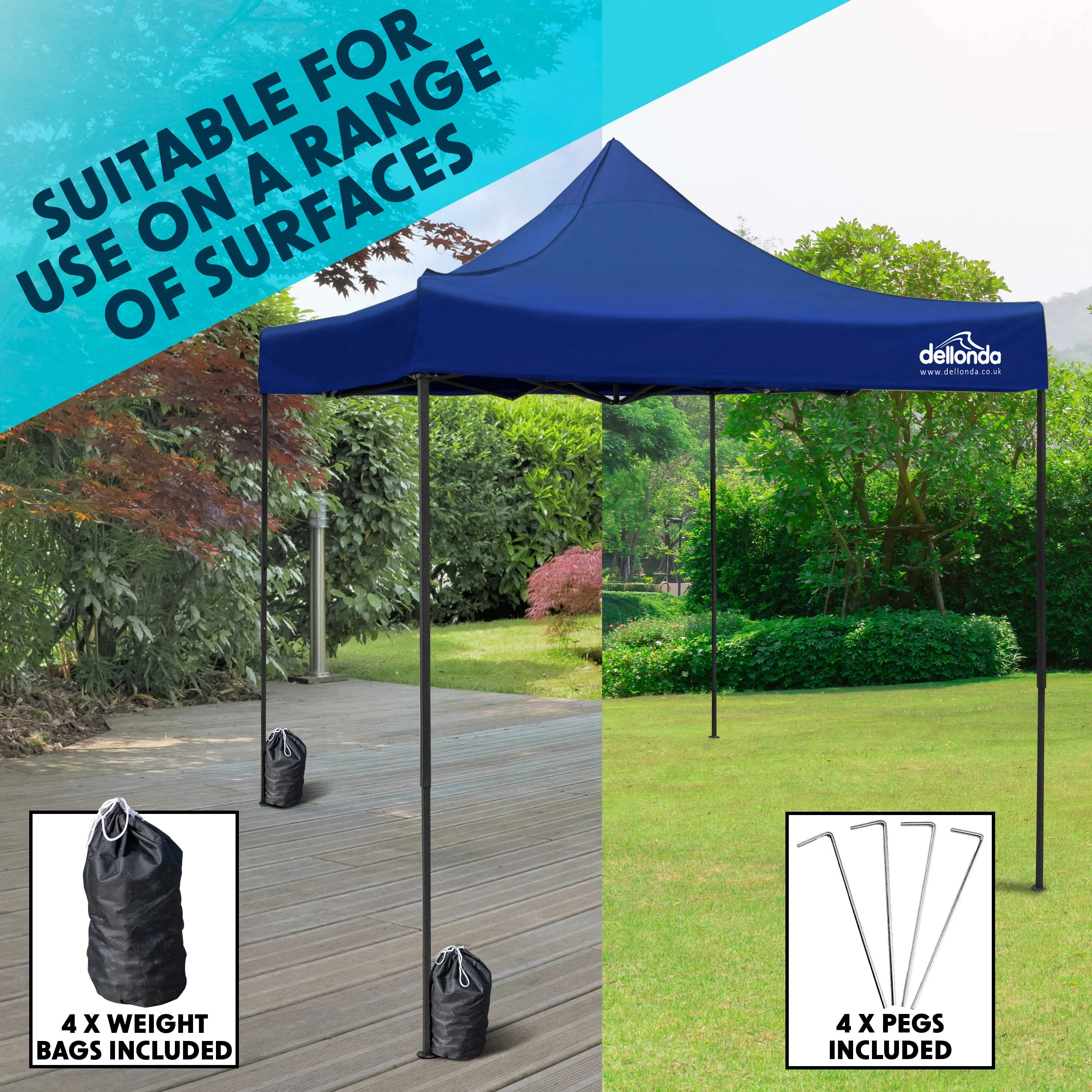 Premium 2x2m Pop-Up Gazebo & Side Walls, Water Resistant with Carry Bag, Stakes & Weight Bags - Blue - DG161