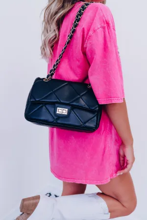Queena Quilted Crossbody - Black
