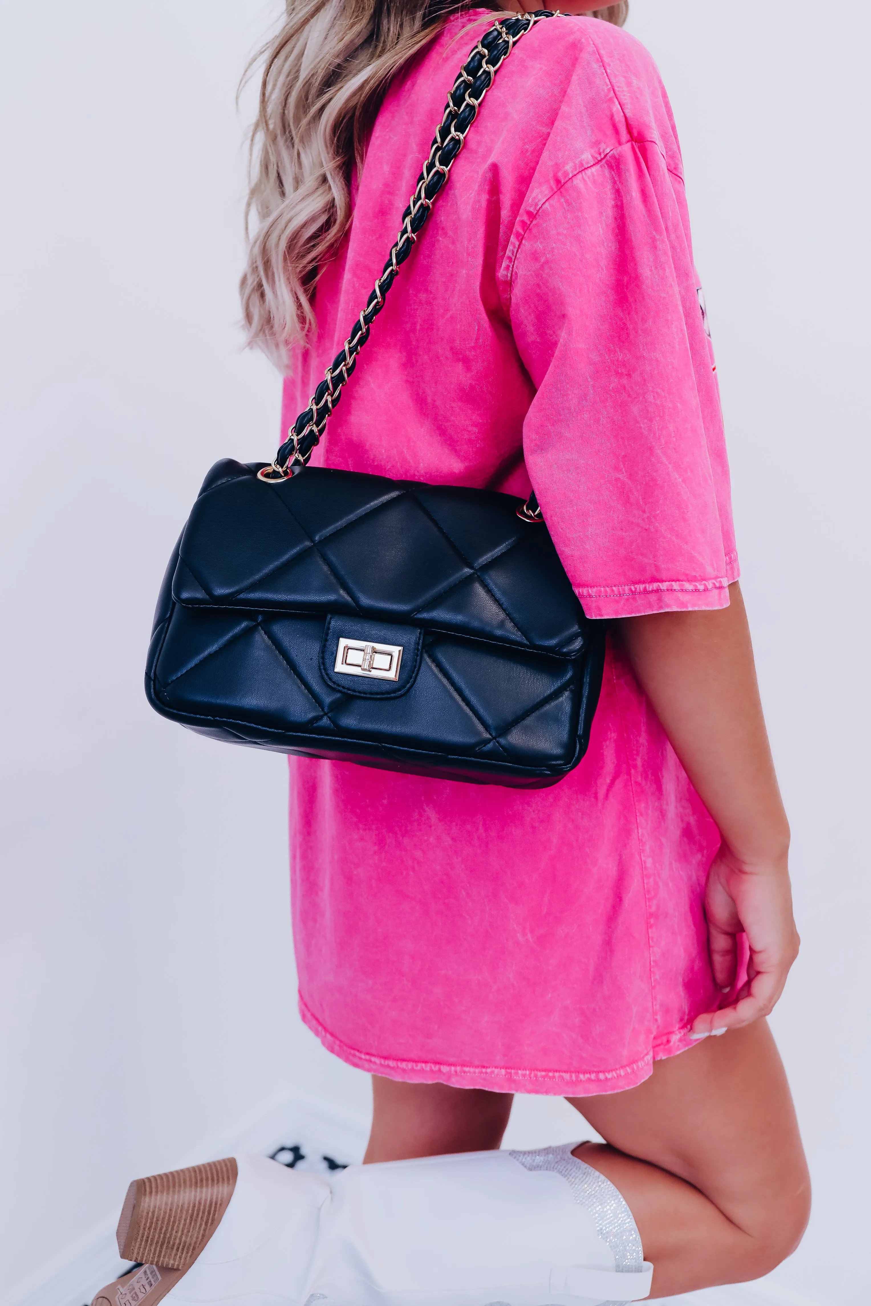Queena Quilted Crossbody - Black