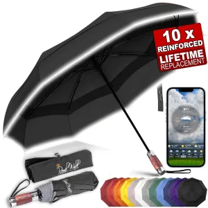 Royal Walk Windproof Travel Umbrella with Wood Handle