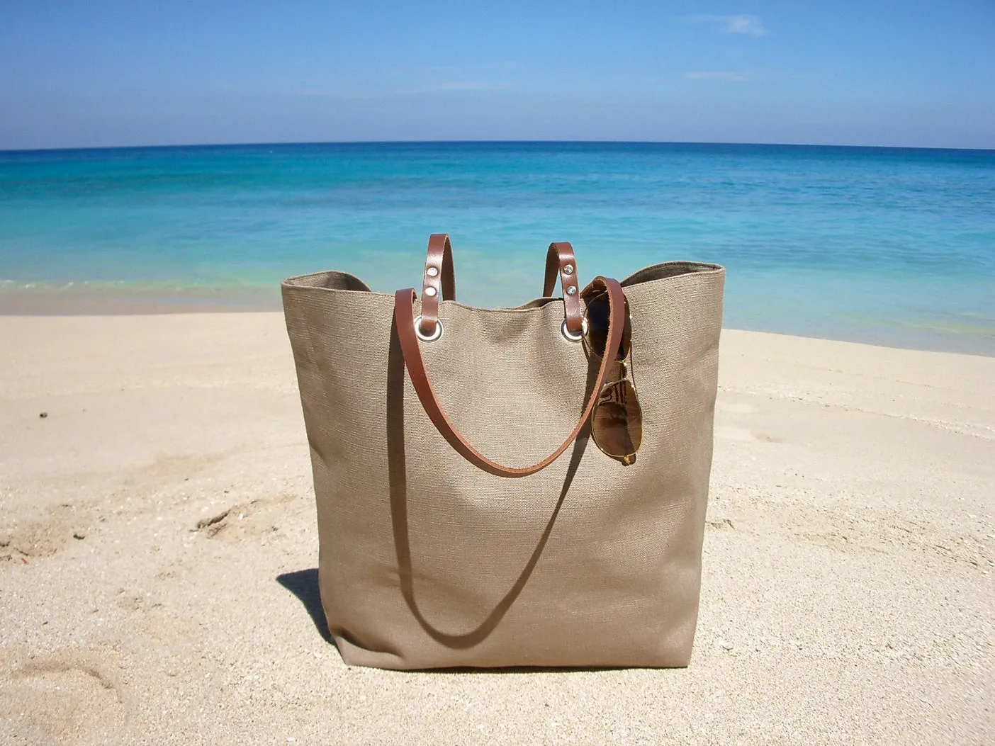 Taupe Linen Beach Bag by Independent Reign
