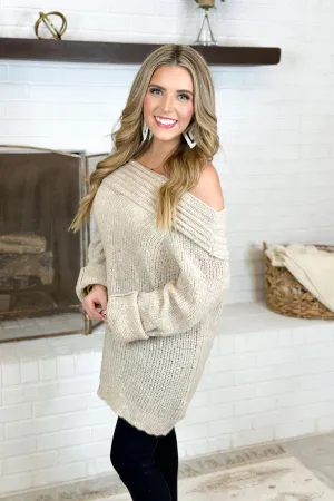 Taupe Off Shoulder Knit Sweater *Final Sale*