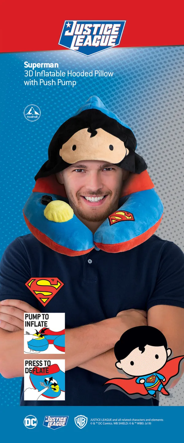TravelMall Kid’s Justice League 3D Foldable Hood With Patented Pump Pillow - Superman