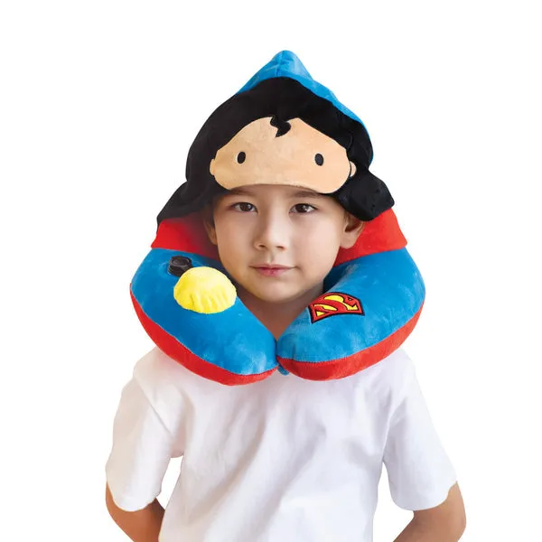 TravelMall Kid’s Justice League 3D Foldable Hood With Patented Pump Pillow - Superman