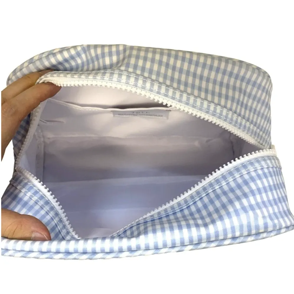 TRVL Design - Stowaway Zip Bag - Makeup Bag - Baby Gift - Light Blue Gingham