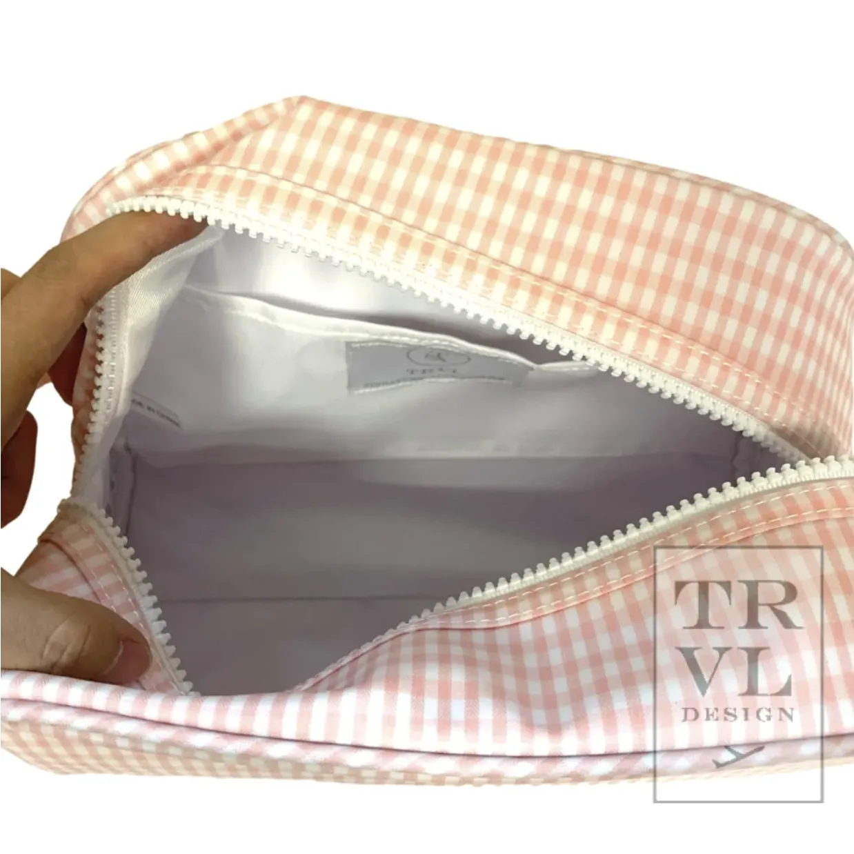 TRVL Design - Stowaway Zip Bag - Makeup Bag - Baby Gift - Taffy Coral Peach Gingham