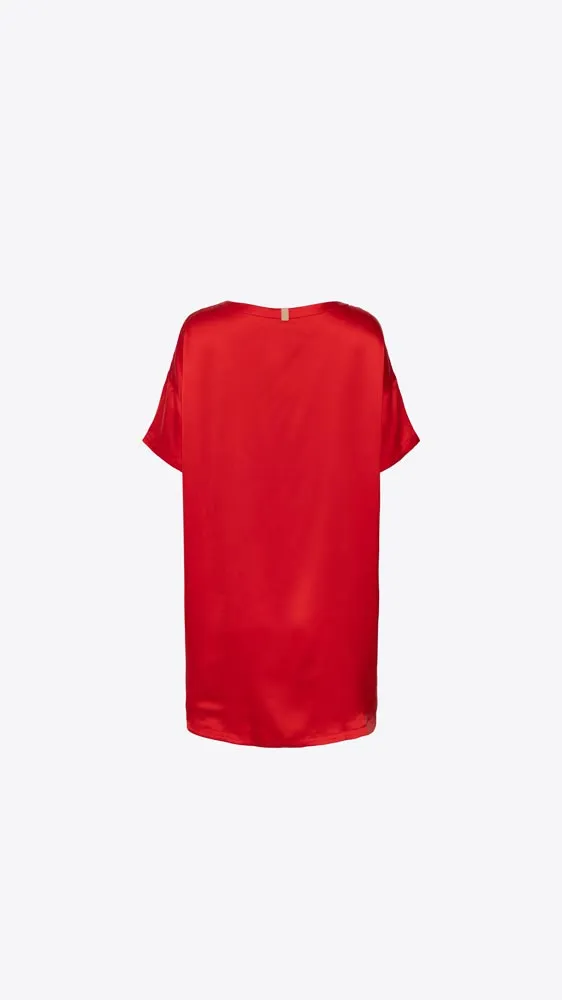 Washable Silk Oversized Sleep Tee - Pure Carmine