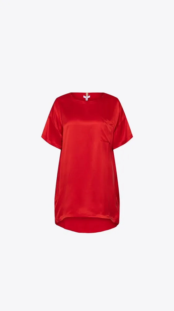 Washable Silk Oversized Sleep Tee - Pure Carmine