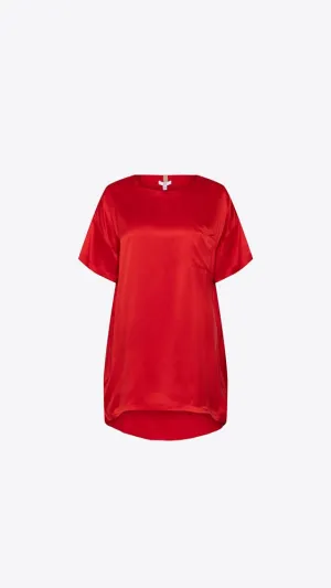 Washable Silk Oversized Sleep Tee - Pure Carmine