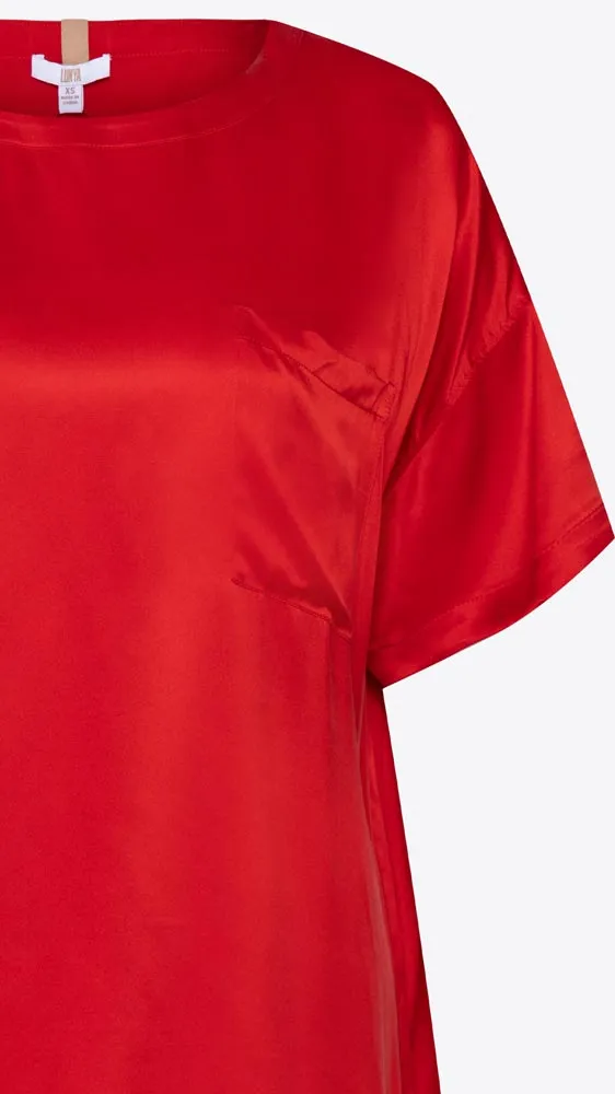 Washable Silk Oversized Sleep Tee - Pure Carmine