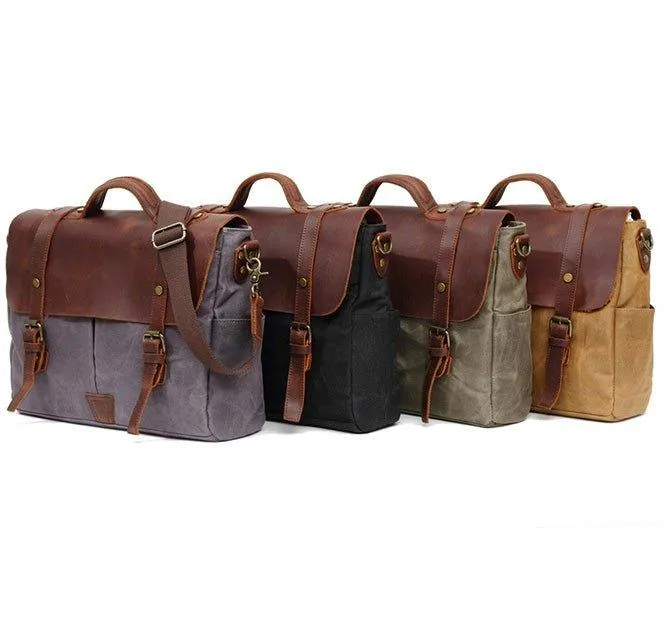 Woosir Crossbody Laptop Bag Mens Canvas and Leather