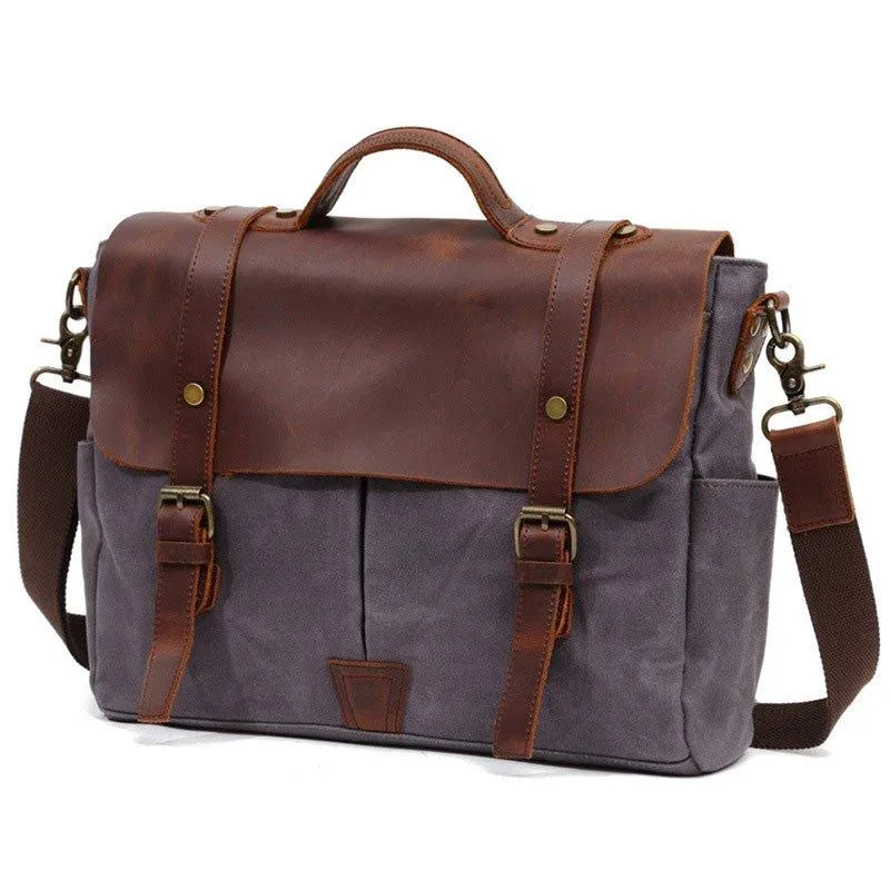 Woosir Crossbody Laptop Bag Mens Canvas and Leather