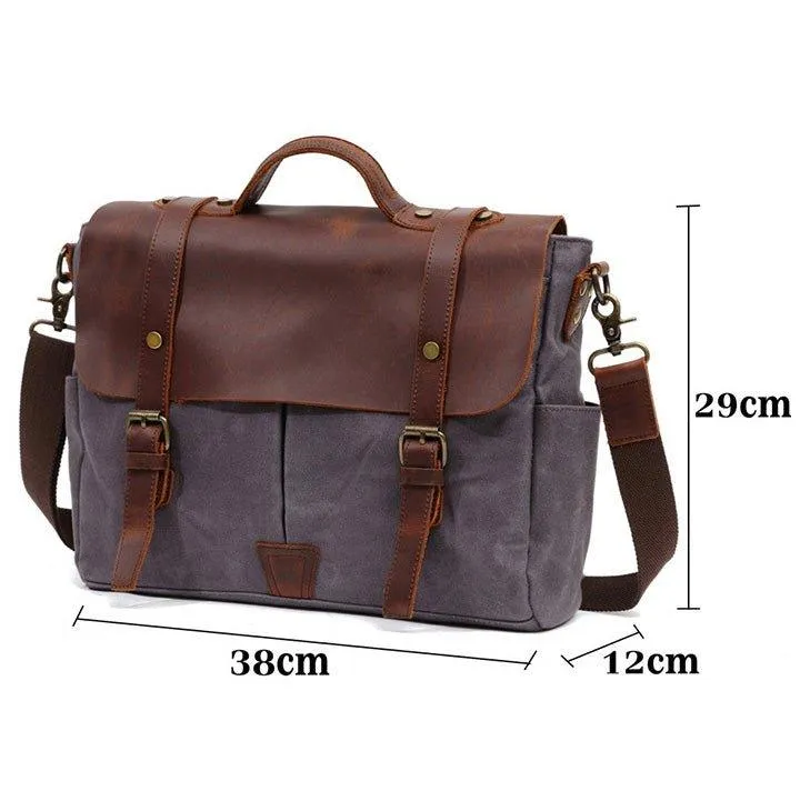 Woosir Crossbody Laptop Bag Mens Canvas and Leather