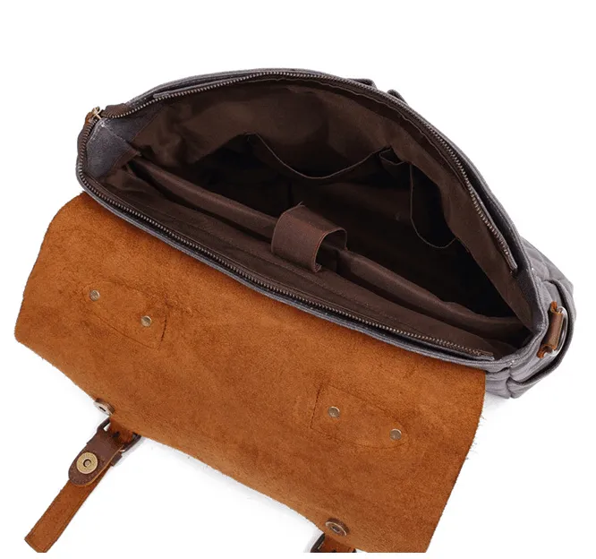Woosir Crossbody Laptop Bag Mens Canvas and Leather
