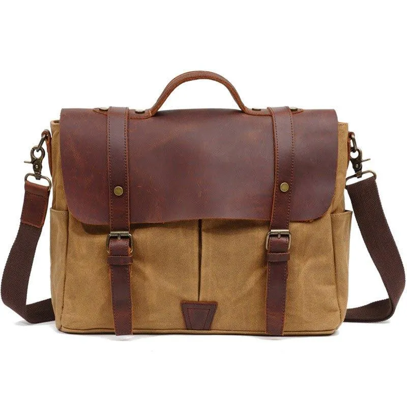 Woosir Crossbody Laptop Bag Mens Canvas and Leather