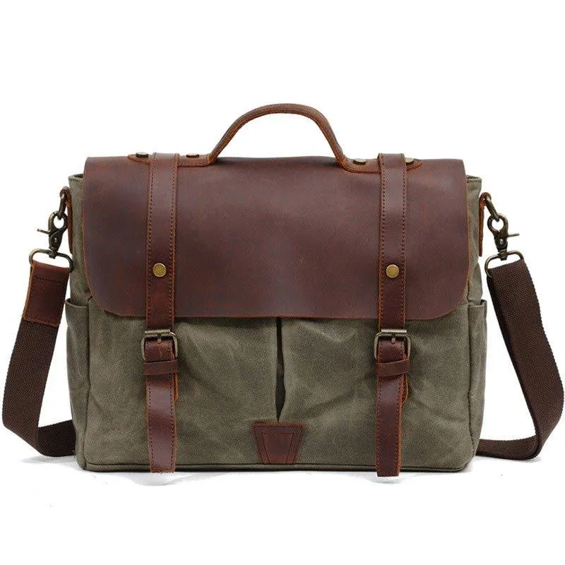 Woosir Crossbody Laptop Bag Mens Canvas and Leather