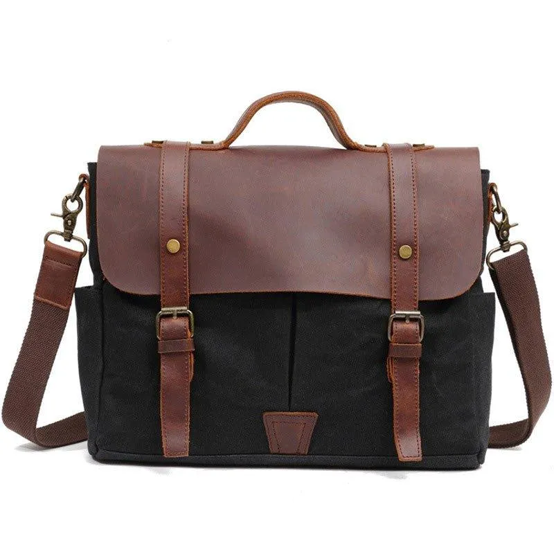 Woosir Crossbody Laptop Bag Mens Canvas and Leather