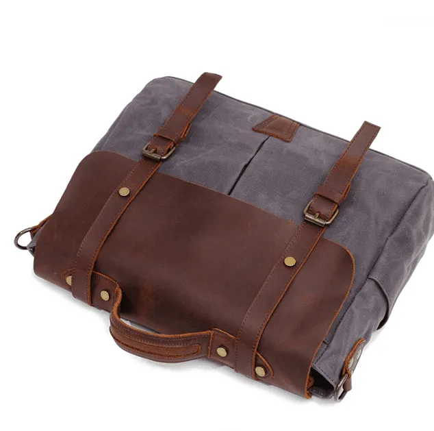 Woosir Crossbody Laptop Bag Mens Canvas and Leather