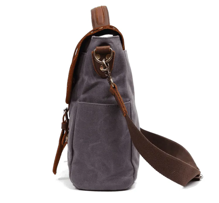 Woosir Crossbody Laptop Bag Mens Canvas and Leather
