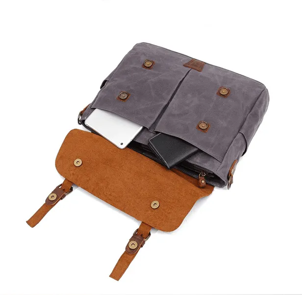 Woosir Crossbody Laptop Bag Mens Canvas and Leather