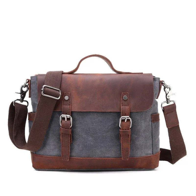 Woosir Mens Canvas Satchel Bags Waterproof Briefcase 14"