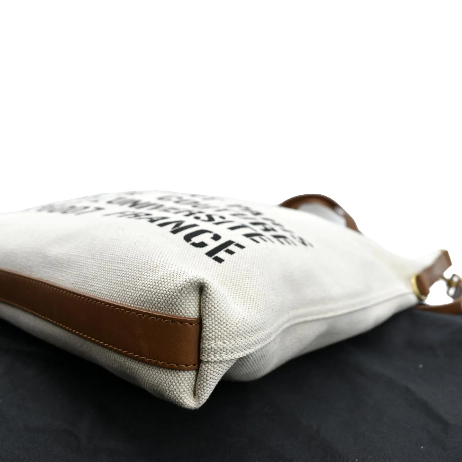 YVES SAINT LAURENT North South Foldable Canvas Smooth Leather Shoulder Bag Naturel